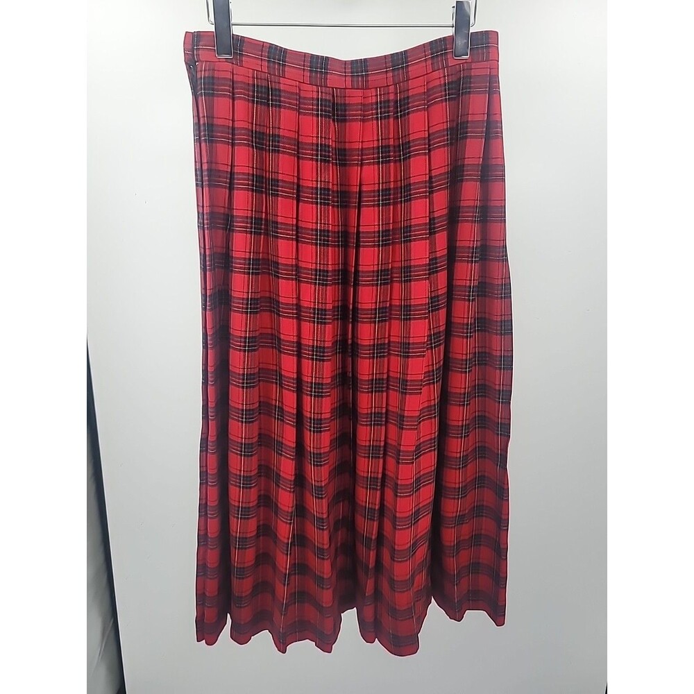 Vintage Talbots Red Tartan Plaid Pleated Midi Skirt Sz 12 - Picture 4 of 6